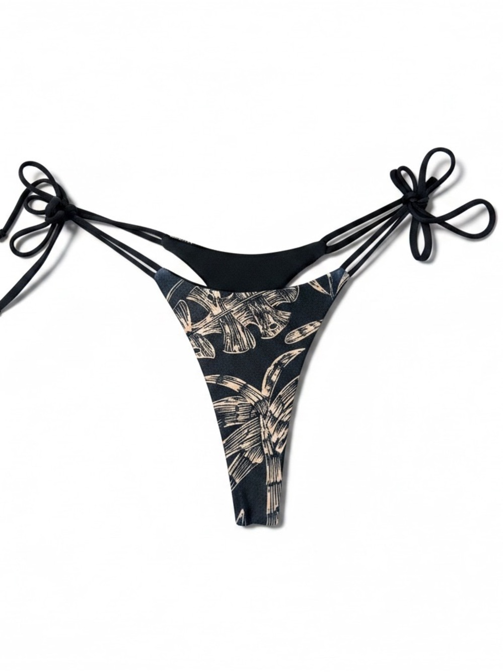 Women's Black Palm-Print Tie-Side Bikini Bottom